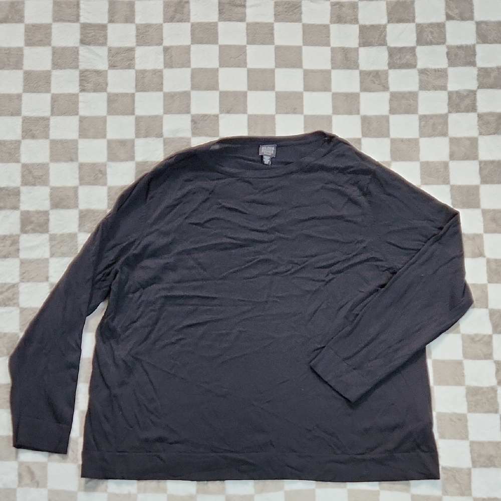 Eileen Fisher Black Long Sleeve Tee Womens 2X Black